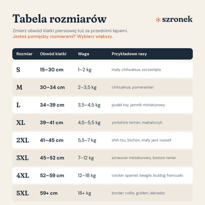Tabela rozmiarów kurtki Szronek